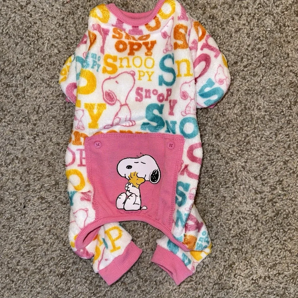 Peanuts Snoopy Woodstock Pet Pajamas XS Pink Fleece Dog PJs Excellent